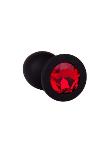 Чёрная анальная втулка с красным кристаллом - 7,3 см. фото 5