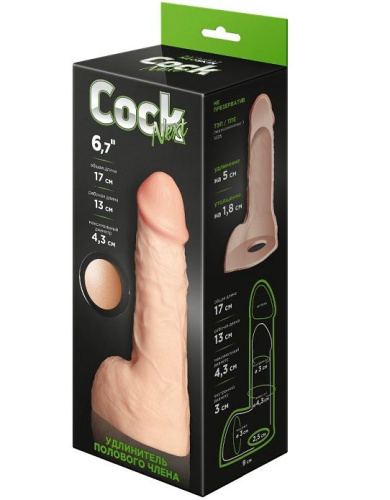 Телесный фаллоудлинитель с мошонкой Cock Next - 17 см. фото 2
