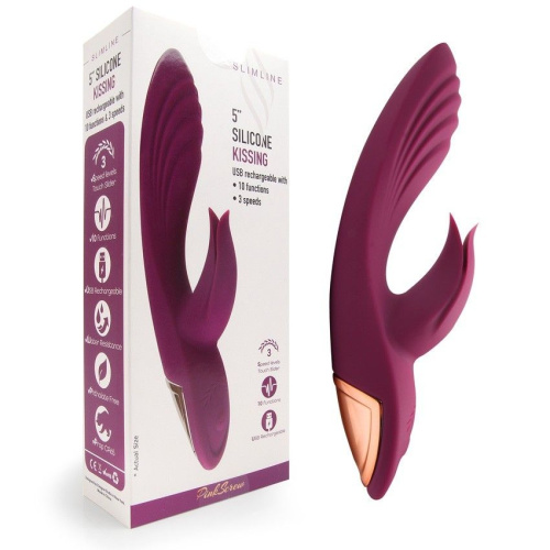 Сливовый вибратор-кролик 5’’ Silicone Kissing - 20,2 см. фото 2