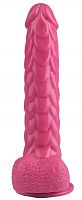 Розовый реалистичный фаллоимитатор с чешуйками на присоске - 24 см.