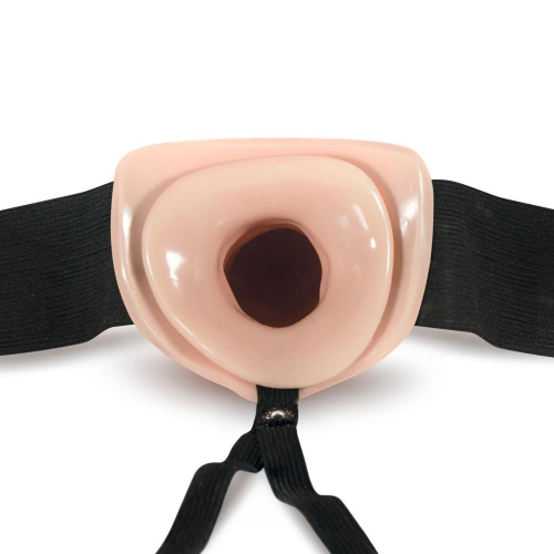 Телесный фаллопротез на черных эластичных ремнях 7 Inch Hollow Strap On - 17 см. фото 3