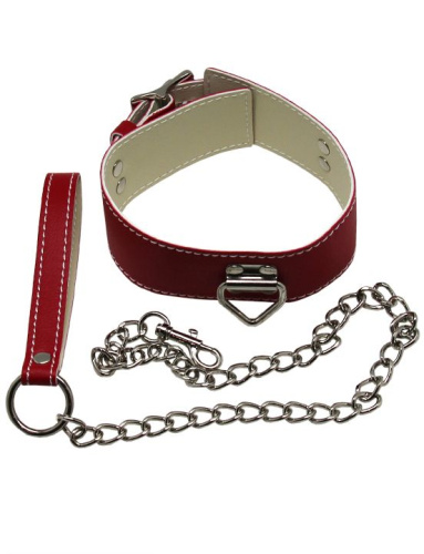 Красный ошейник с металлическим поводком и замочком фото 4