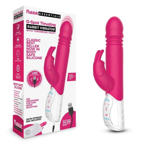 Розовый пульсирующий вибромассажер G-Spot Thrusting Rabbit - 24 см. фото 2