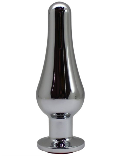 Серебристая анальная пробка с малиновым кристаллом - 13 см. фото 3