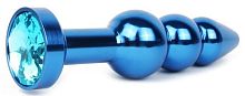 Удлиненная синяя анальная втулка с голубым кристаллом - 11,3 см.