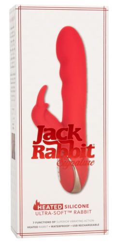 Красный вибромассажер-кролик с функцией нагрева Heated Silicone Ultra-Soft Rabbit - 21,5 см. фото 2