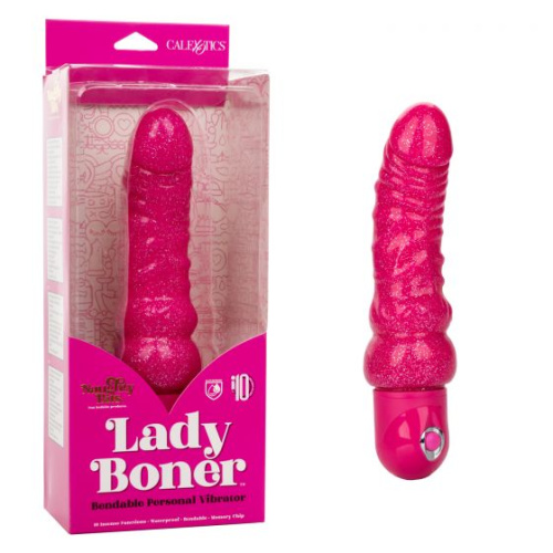 Розовый вибратор-реалистик с блестками Naughty Bits Lady Boner Bendable Personal Vibrator - 20 см. фото 2