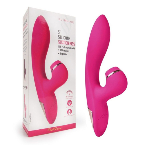 Розовый вибратор-кролик с вакуумной стимуляцией 5’’ Silicone Suction Kiss - 20,3 см. фото 2