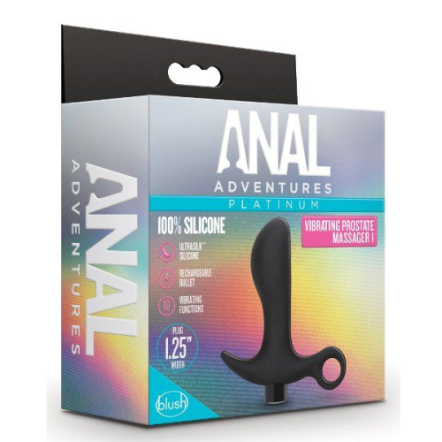 Черный анальный вибратор Silicone Vibrating Prostate Massager 01 - 10,8 см. фото 2
