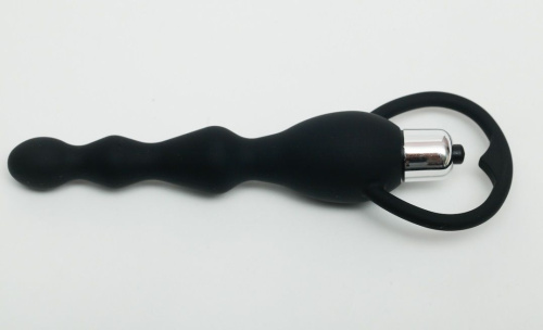 Черный силиконовый анальный вибростимулятор с ограничителем - 17,5 см. фото 2