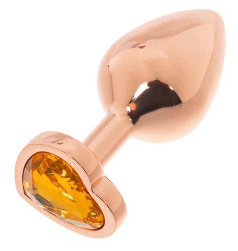 Золотистая анальная пробка OYO с желтым кристаллом-сердцем - 7,3 см. фото 2