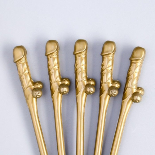 Золотистые коктейльные трубочки в виде пениса - 5 шт. фото 2