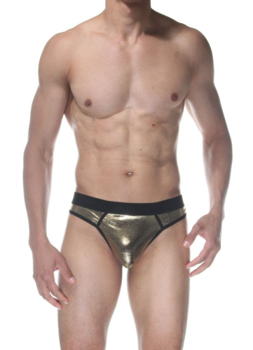 Золотистые блестящие мужские трусы-стринги Золотистые блестящие мужские трусы-стринги