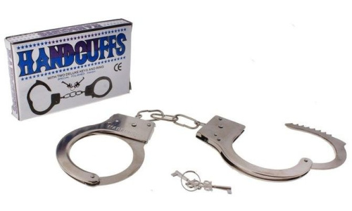 Серебристые металлические наручники с ключиками фото 2
