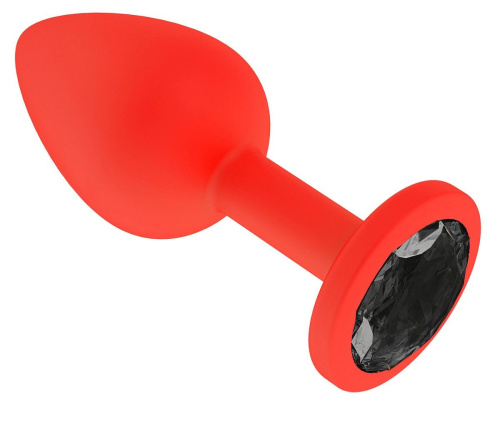 Красная анальная втулка с чёрным кристаллом - 7,3 см. фото 2