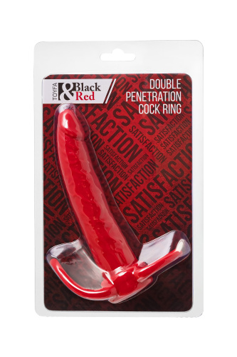 Красная насадка на пенис для двойного проникновения Black&Red - 16,5 см. фото 8