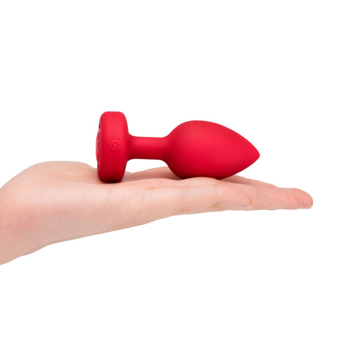 Красный анальный плаг с кристаллом-сердцем Vibrating Heart Shape Jewel Plug M-L фото 6