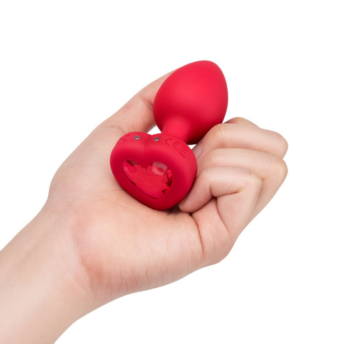Красный анальный плаг с кристаллом-сердцем Vibrating Heart Shape Jewel Plug M-L фото 4