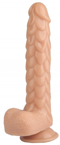 Телесный реалистичный фаллоимитатор с чешуйками на присоске - 24 см. фото 3