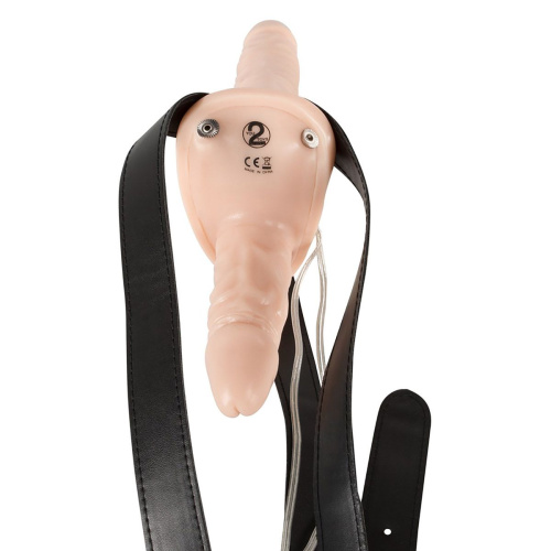 Телесный женский страпон с вагинальной пробкой Strap-On Duo - 15 см. фото 6