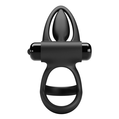 Черное эрекционное кольцо с 10 режимами вибрации и подхватом мошонки фото 4