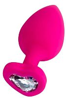 Розовая анальная втулка Diamond Heart с прозрачным кристаллом - 9,5 см.