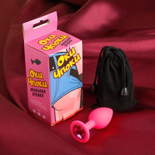 Розовая анальная пробка с кристаллом - 7,2 см. фото 2