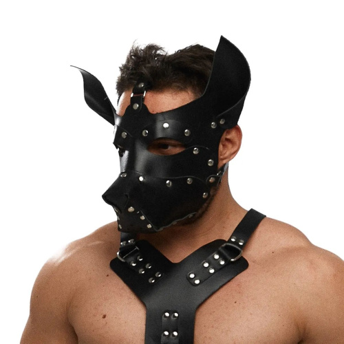 Черная кожаная маска «Собака» фото 2