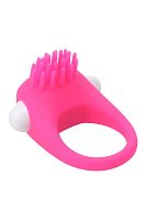 Розовое эрекционное кольцо с щеточкой Silicone Stimu Ring
