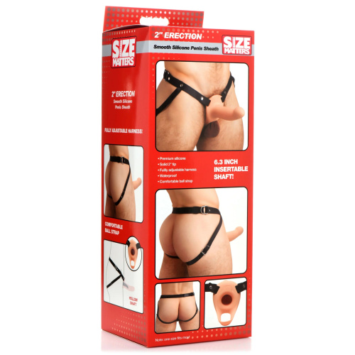 Телесный полый страпон на черных регулируемых ремешках 2’’ Erection Smooth Silicone Penis Sheath фото 5