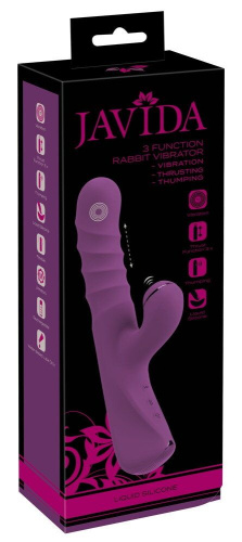 Фиолетовый вибратор-кролик с функцией постукивания и фрикциями 3 Function Rabbit Vibrator - 23,7 см. фото 2
