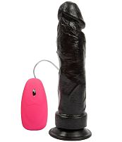 Черный вибромассажер на присоске с проводным пультом - 20,5 см.