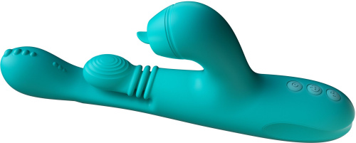 Зеленый инновационный вибратор-кролик Sensa Sway с технологией массажа на 360 градусов - 25 см. фото 5