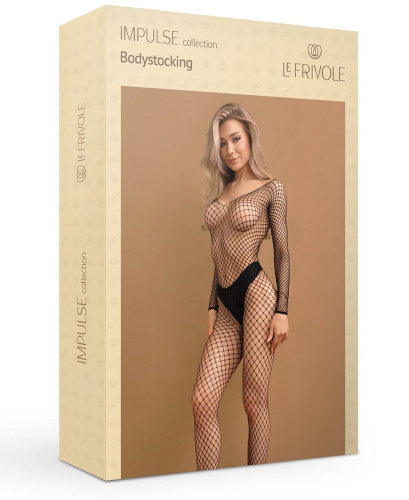 Черный боди-комбинезон в среднюю сетку фото 3