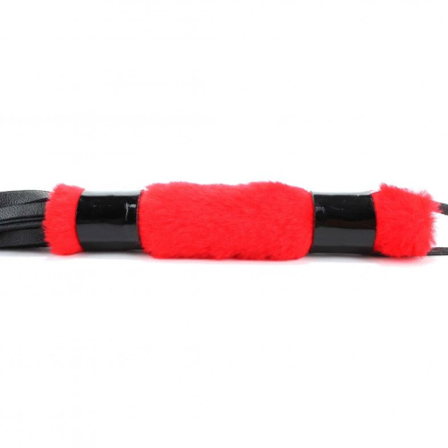 Черная плеть с красной меховой рукоятью - 44 см. фото 3