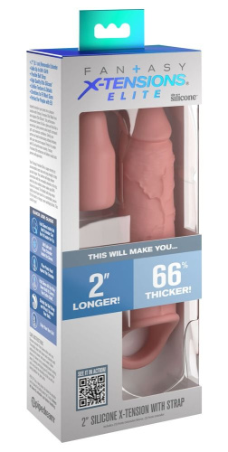 Телесная насадка-удлинитель 2 Inch Silicone X-tension with Strap - 20,3 см. фото 3