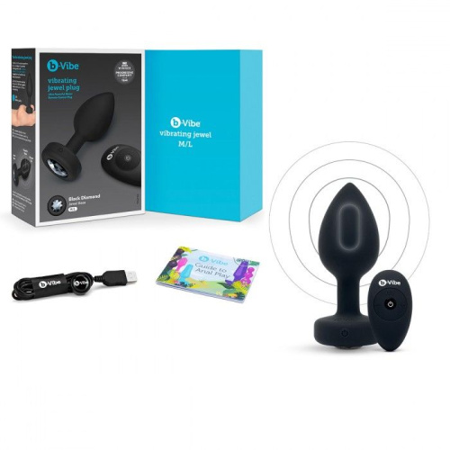 Черная анальная вибровтулка с кристаллом Vibrating Jewel Plug M/L - 10,5 см. фото 2