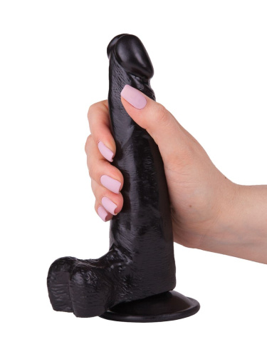 Фаллоимитатор с мошонкой на присоске чёрного цвета - 16,5 см. фото 5
