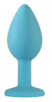 Голубая анальная пробка Cutie Small с фиолетовым кристаллом - 7,5 см.