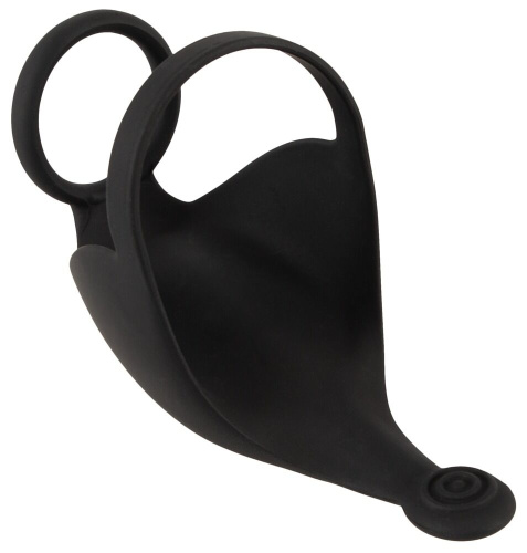 Черная вибронасадка для эрекции и стимуляции мошонки Cock ring with RC ball massager фото 3