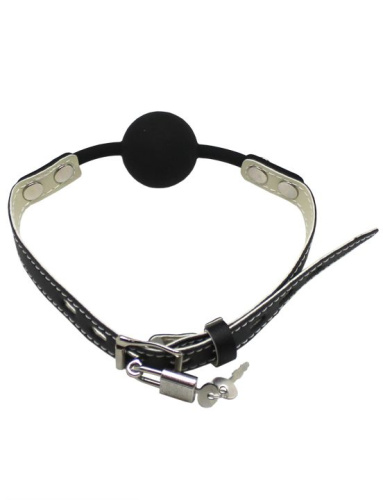 Черный силиконовый кляп с фиксацией и замочком фото 4