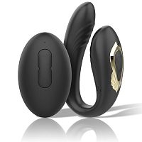 Черный вибратор для пар с ротацией и пультом ДУ