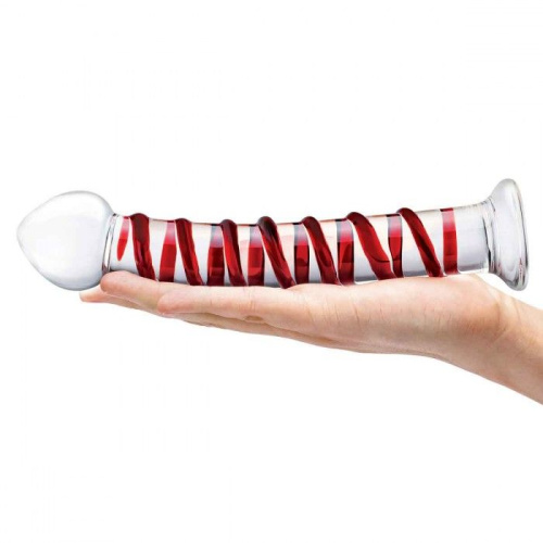 Прозрачный стимулятор с красной спиралью 10  Mr. Swirly Dildo - 25,4 см. фото 5