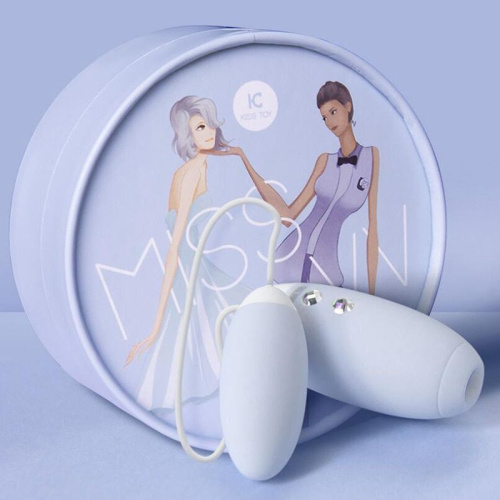 Нежно-голубое виброяйцо с вакуум-волновым пультом Kiss Toy Miss VV фото 2