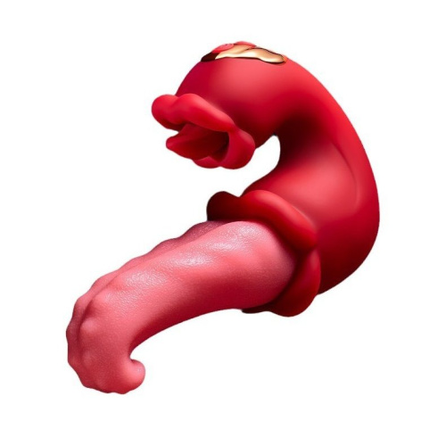 Красный вибратор-язык с вакуумной стимуляцией клитора Красный вибратор-язык с вакуумной стимуляцией клитора