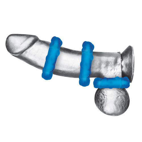 Комплект из трех голубых эрекционных колец 3-Pack Ribbed Rider Cock Ring Set фото 2