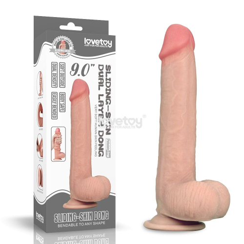 Телесный фаллоимитатор Sliding Skin Dual-Layered 9.0 - 23 см. фото 2
