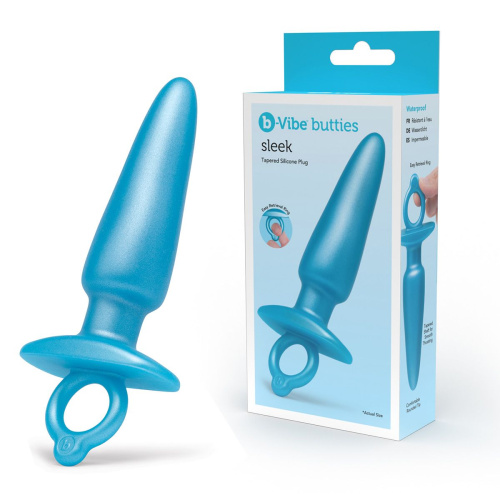 Голубая анальная пробка с кольцом Sleek Tapered Silicone Plug - 15 см. фото 2