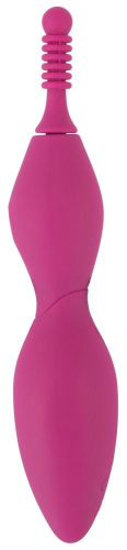 Ярко-розовый клиторальный вибратор с 3 насадками Spot Vibrator with 3 Tips - 17,9 см. фото 3