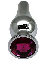 Серебристая анальная пробка с малиновым кристаллом - 13 см.